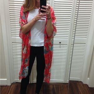 Floral Red Kimono Cardigan, one size